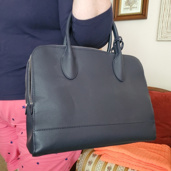 Navy blue leather satchel - Picture 6 of 6